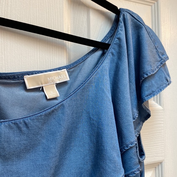 Michael Kors - chambray denim one shoulder ruffle top - Picture 3 of 6